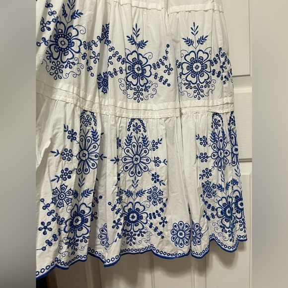 CALYPSO ST. BARTH white Maxi short sleeve Blue Embroidered Eyelet Dress size M - Picture 4 of 11